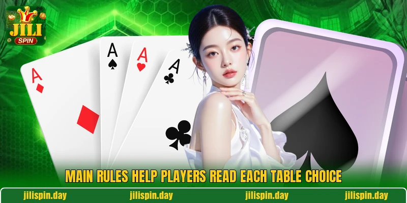 Main rules help players read each table choice