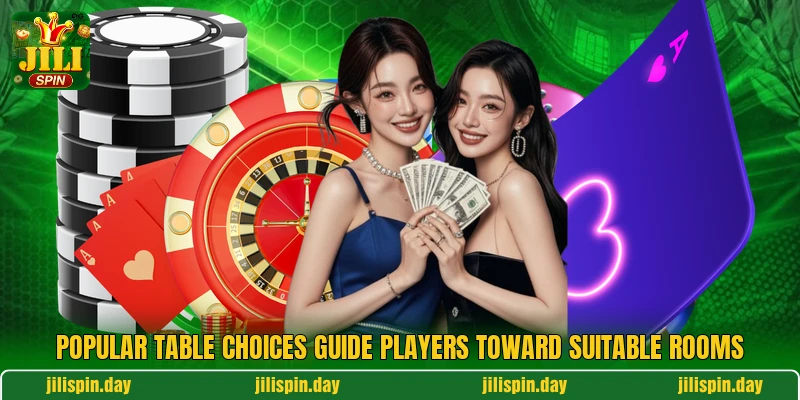 Popular table choices guide players toward suitable rooms Popular table choices guide players toward suitable rooms